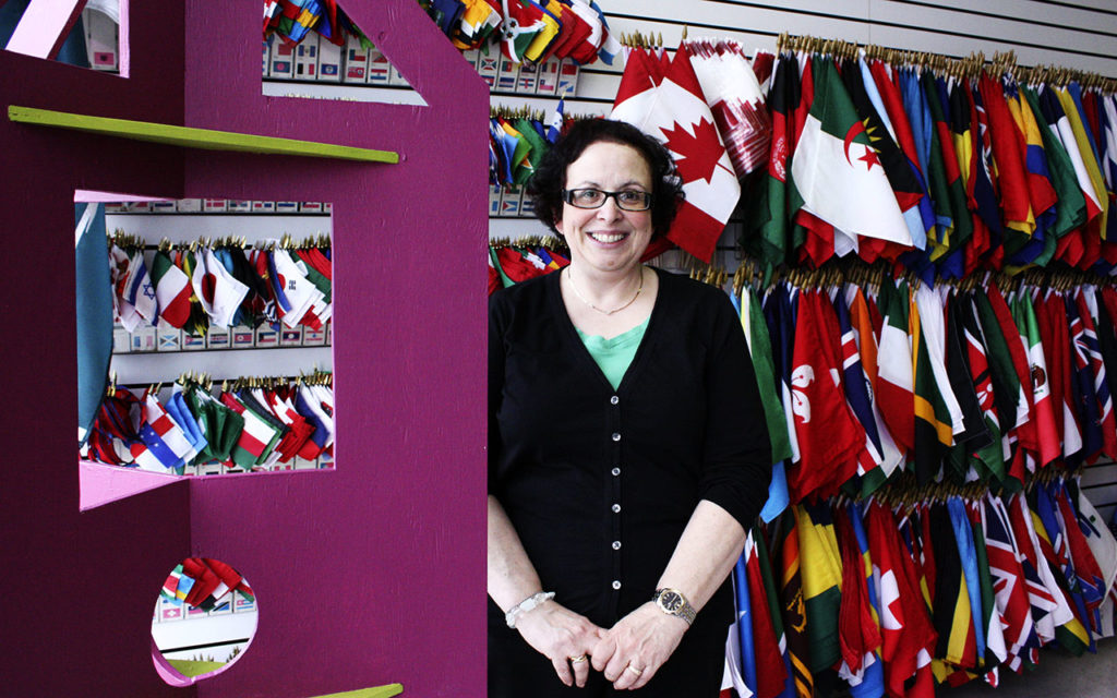 Phyllis Bright in Flag Shop at 15507 Stony Plain Road on March 22, 2011. Photo by Aden Cruz, courtesy of West Edmonton Local Flickr.