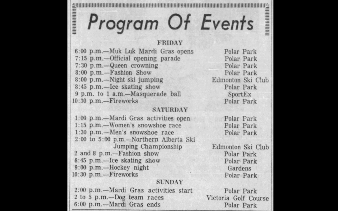 Program of Events for Muk-Luk Mardi Gras, 1963.
