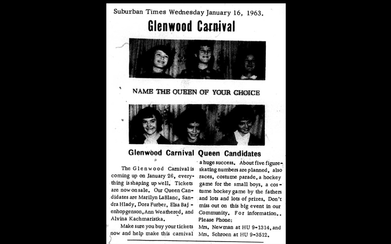 Article and photos of 6 girls, candidates for Carnival Queen in Glenwood, 1963