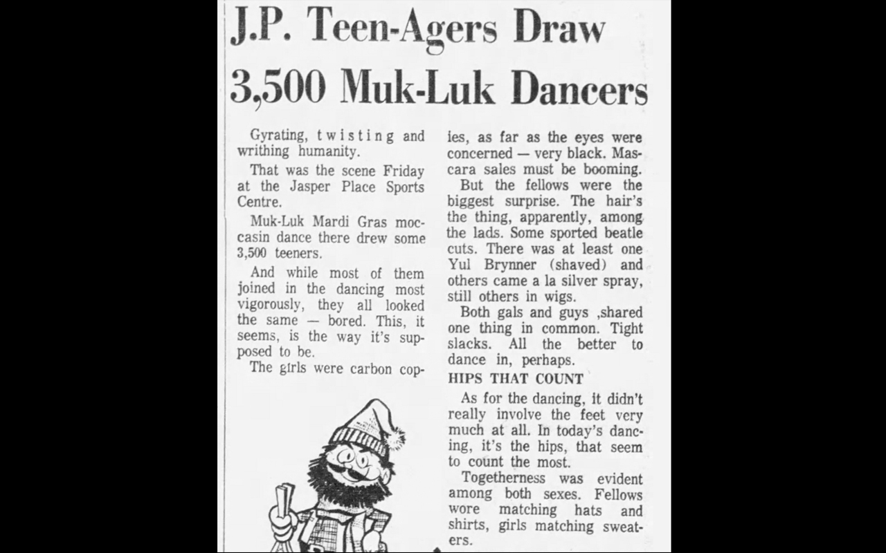 Article title: "J.P. Teen-Agers Draw 3,500 Muk-Luk Dancers", 1964.