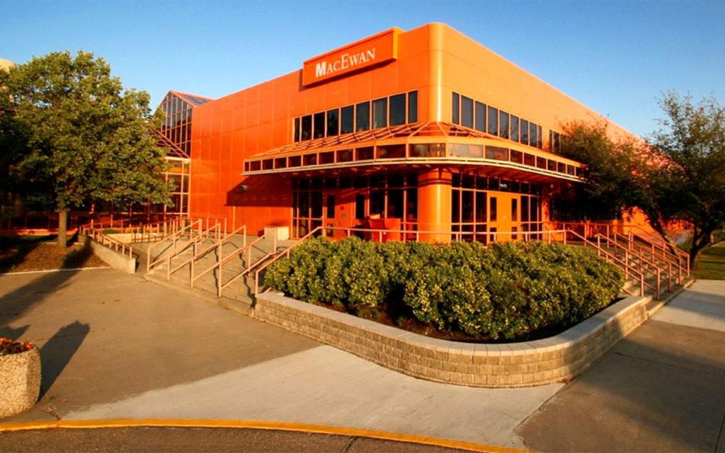 Photo of the orange-coloured exterior of the Jasper Place MacEwan University campus in 2011.