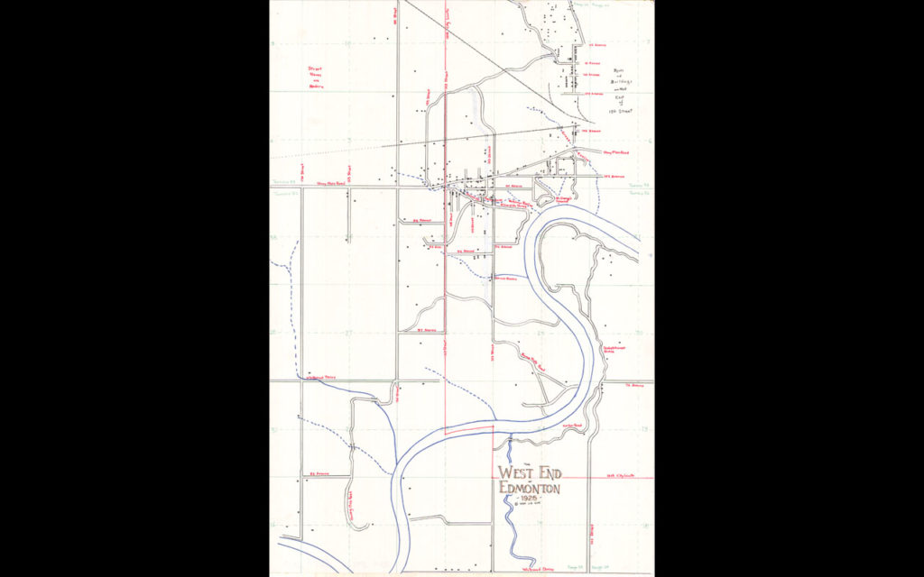 Map of West End Edmonton, 1925. Supplied by the City of Edmonton Archives, EAM-391, Courtesy of Jean Côté.