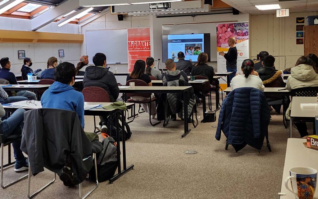 Colour photo of international students in a language class at the Orange Hub, November, 2022
