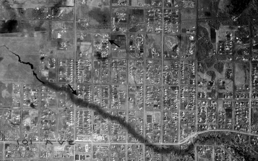 B&W detail of a 1948 aerial photo.