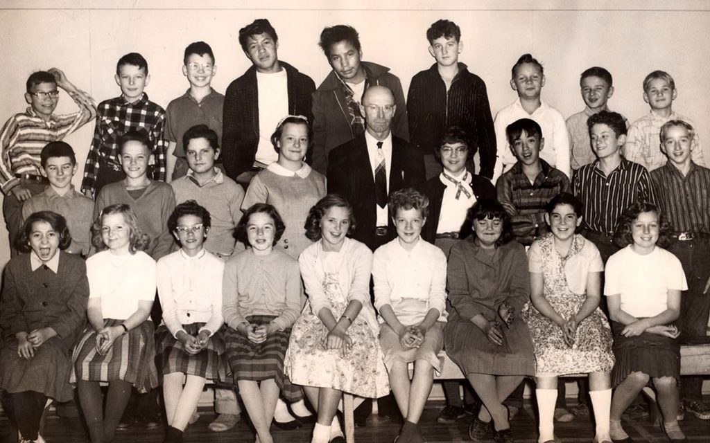B&W school photo, Grade 5 Brightview School, 1959.